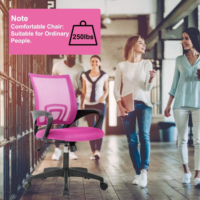 BestOffice | Ergonomic Office Chair | Mid-Back Swivel Desk Chair | Breathable Backrest & Lumbar Support | Adjustable Height | Sponge Seat | Rolling Wheels | Pink | for Adults & Women - Image 4